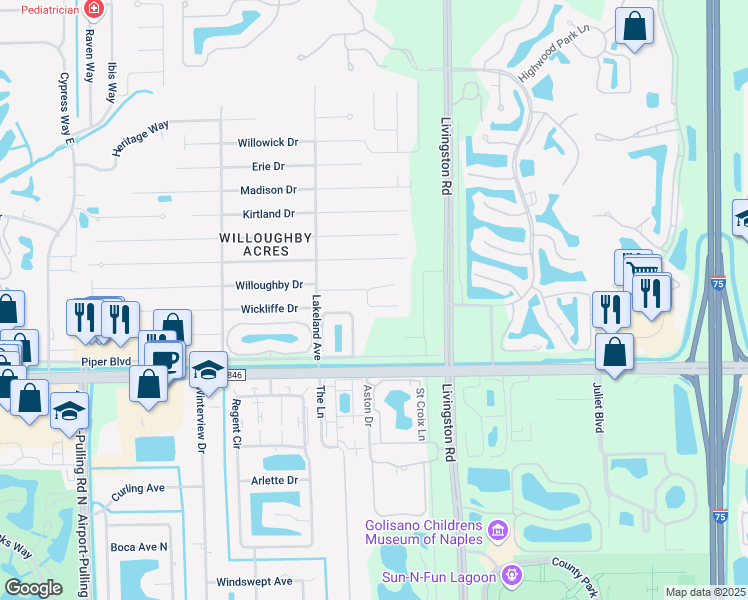 map of restaurants, bars, coffee shops, grocery stores, and more near 257 Willoughby Drive in Naples