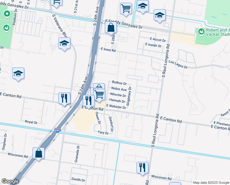 map of restaurants, bars, coffee shops, grocery stores, and more near 1803 Nitsche Drive in Edinburg