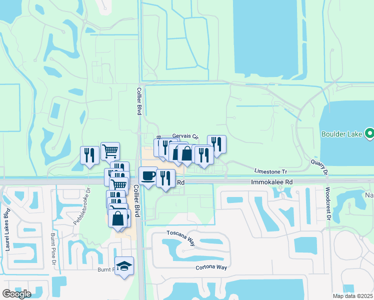 map of restaurants, bars, coffee shops, grocery stores, and more near 9043 Gervais Circle in Naples