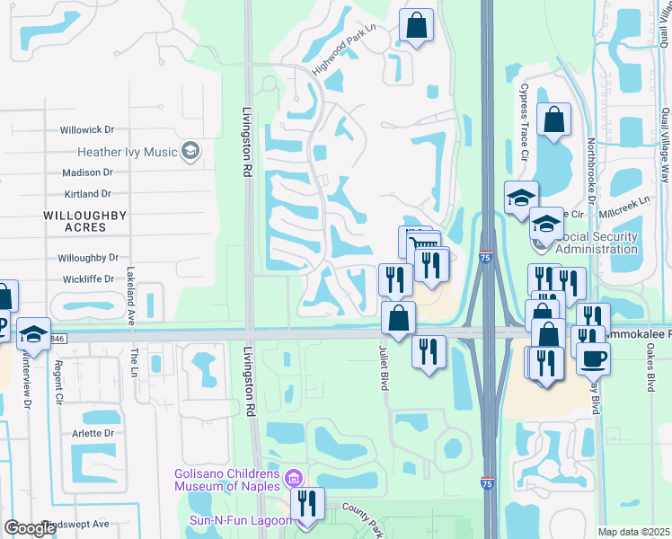 map of restaurants, bars, coffee shops, grocery stores, and more near 5120 Cedar Springs Drive in Naples