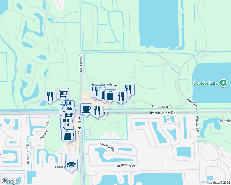 map of restaurants, bars, coffee shops, grocery stores, and more near 9093 Gervais Circle in Naples