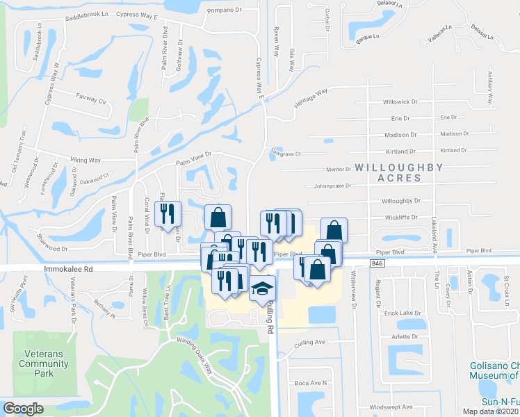 map of restaurants, bars, coffee shops, grocery stores, and more near 140 Cypress Way East in Naples