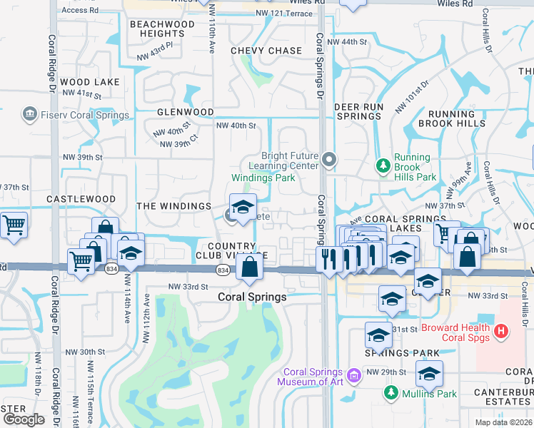 map of restaurants, bars, coffee shops, grocery stores, and more near 10772 La Placida Drive North in Coral Springs