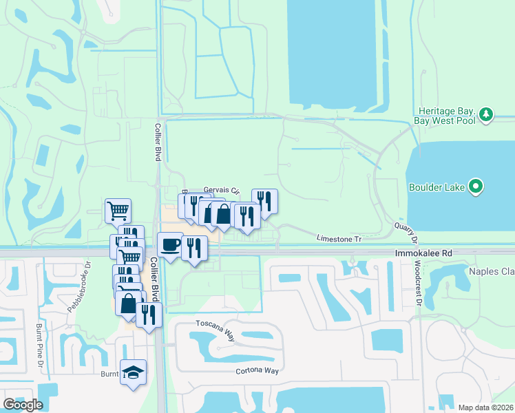 map of restaurants, bars, coffee shops, grocery stores, and more near 9015 Bellaire Bay Drive in Naples