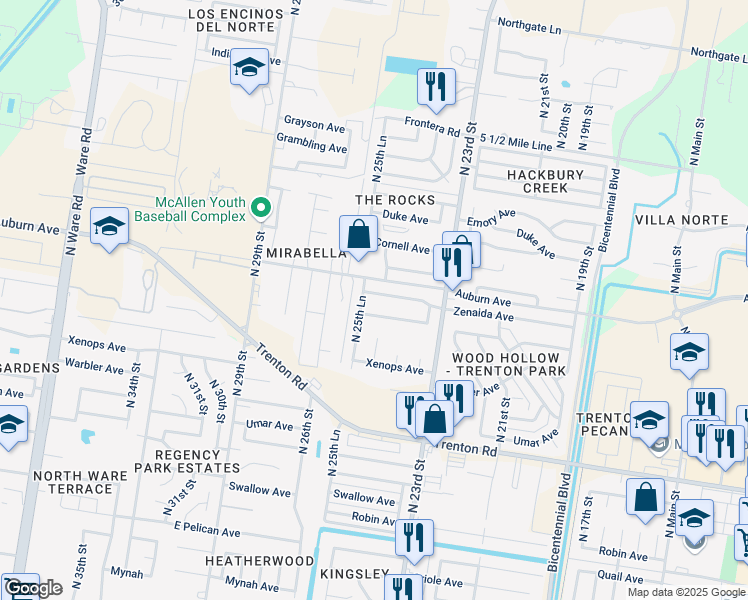 map of restaurants, bars, coffee shops, grocery stores, and more near 2513 Zenaida Ave in McAllen