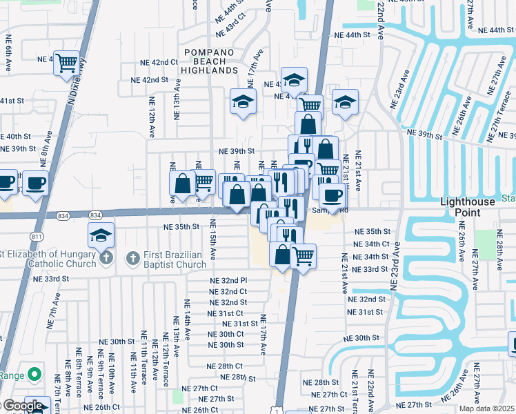 map of restaurants, bars, coffee shops, grocery stores, and more near in Pompano Beach