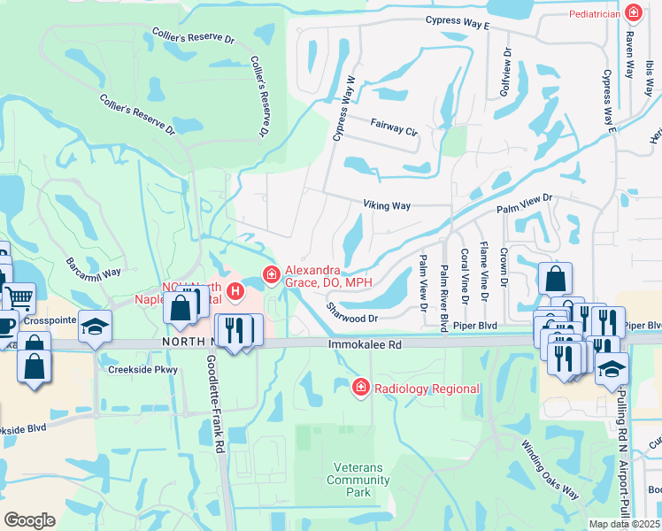 map of restaurants, bars, coffee shops, grocery stores, and more near 113 Forestwood Drive in Naples