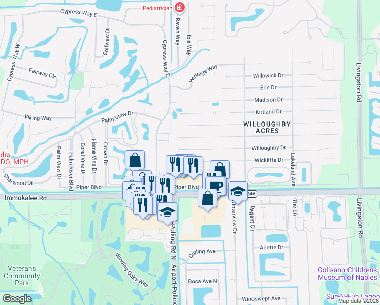 map of restaurants, bars, coffee shops, grocery stores, and more near 18 Willoughby Drive in Naples