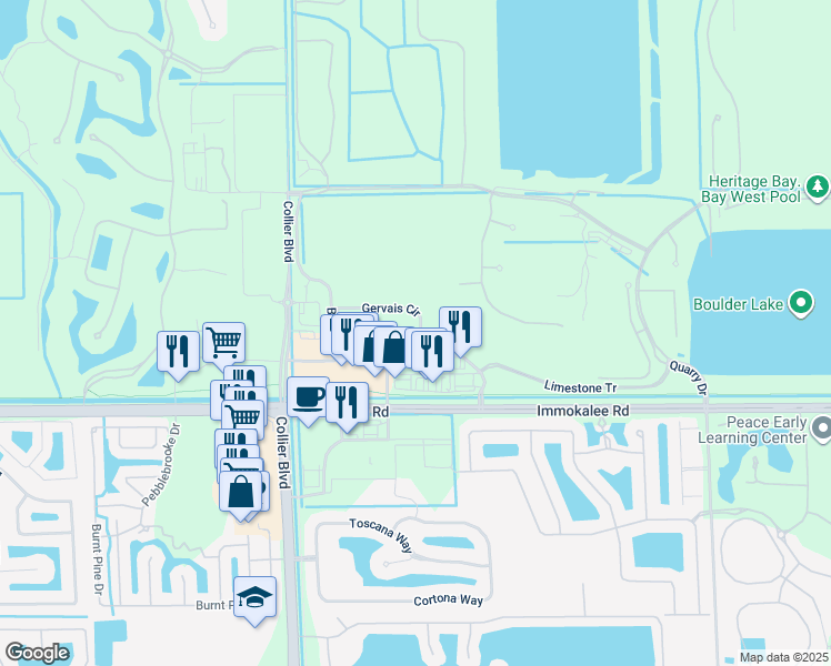 map of restaurants, bars, coffee shops, grocery stores, and more near 9093 Gervais Circle in Naples