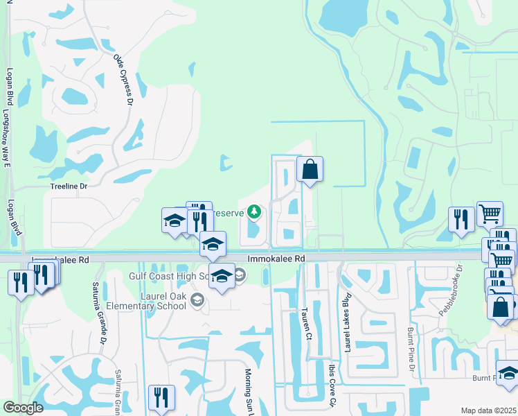 map of restaurants, bars, coffee shops, grocery stores, and more near 7945 Preserve Circle in Naples