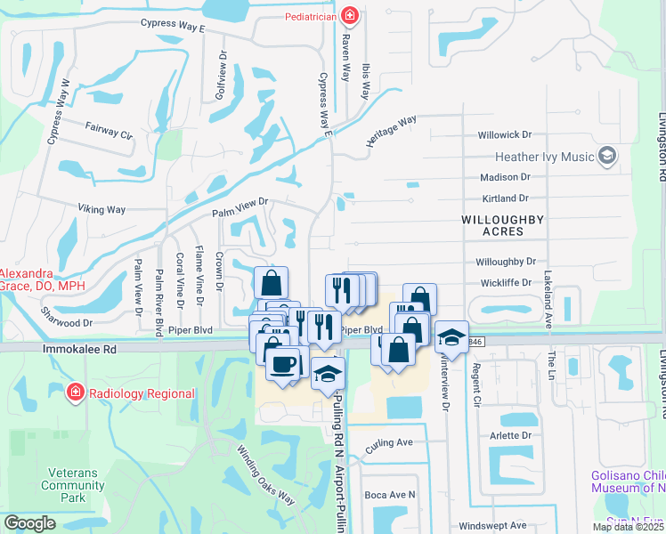 map of restaurants, bars, coffee shops, grocery stores, and more near 4 Willoughby Drive in Naples