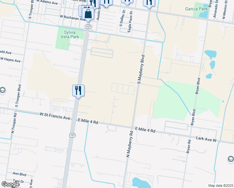 map of restaurants, bars, coffee shops, grocery stores, and more near 1102 South Dallas Street in Alton