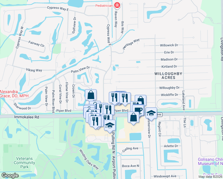 map of restaurants, bars, coffee shops, grocery stores, and more near 4 Willoughby Drive in Naples