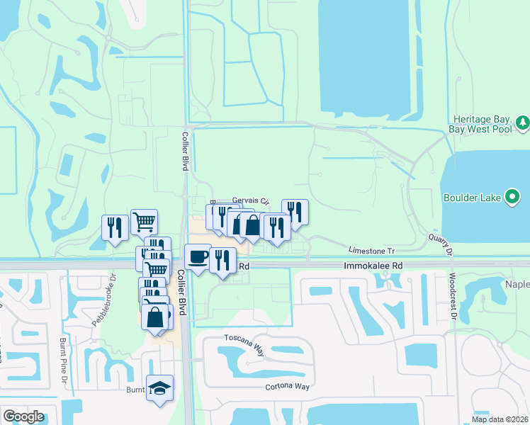 map of restaurants, bars, coffee shops, grocery stores, and more near 9093 Gervais Circle in Naples