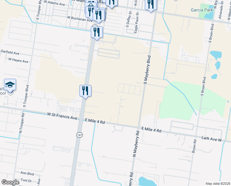 map of restaurants, bars, coffee shops, grocery stores, and more near 1115 South Dallas Street in Alton
