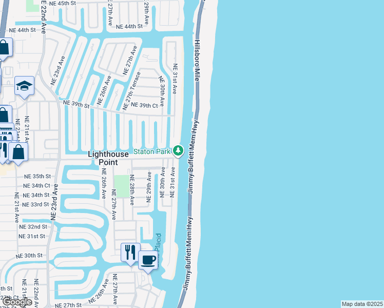 map of restaurants, bars, coffee shops, grocery stores, and more near 1015 Florida A1A in Hillsboro Beach