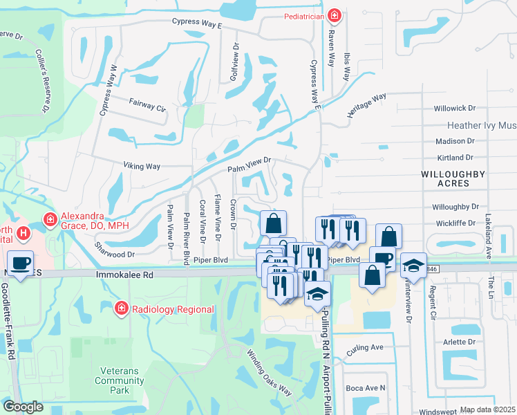 map of restaurants, bars, coffee shops, grocery stores, and more near 145 Wading Bird Circle in Naples