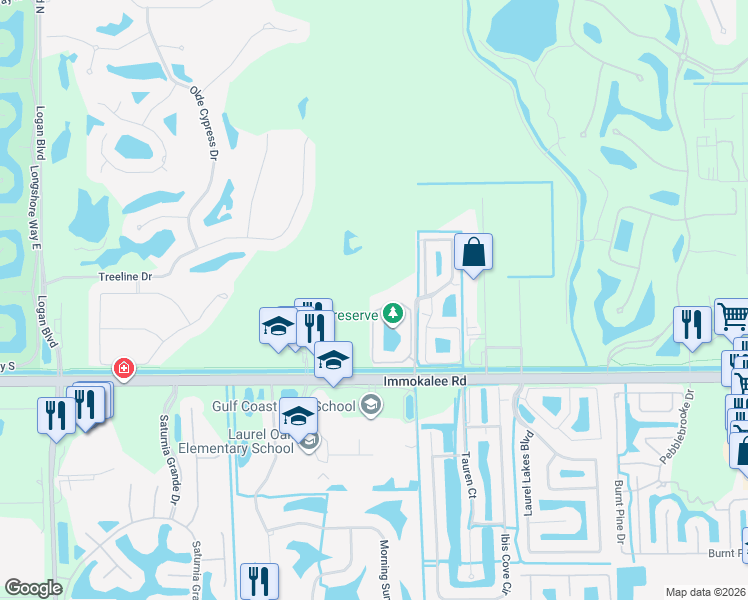 map of restaurants, bars, coffee shops, grocery stores, and more near 7945 Preserve Circle in Naples