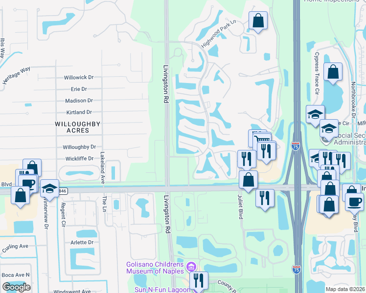 map of restaurants, bars, coffee shops, grocery stores, and more near 4835 Immokalee Road in Naples
