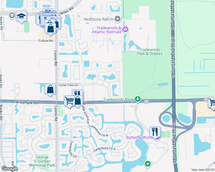 map of restaurants, bars, coffee shops, grocery stores, and more near 4101 West Sample Road in Coconut Creek