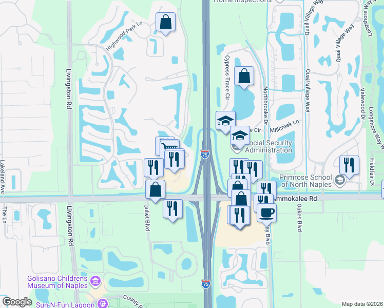 map of restaurants, bars, coffee shops, grocery stores, and more near 5683 Strand Court in Naples