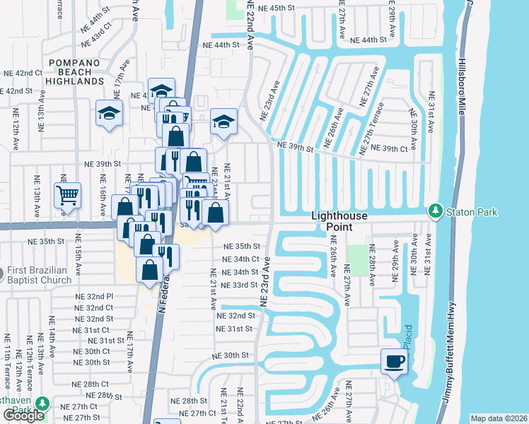 map of restaurants, bars, coffee shops, grocery stores, and more near 2211 East Sample Road in Pompano Beach