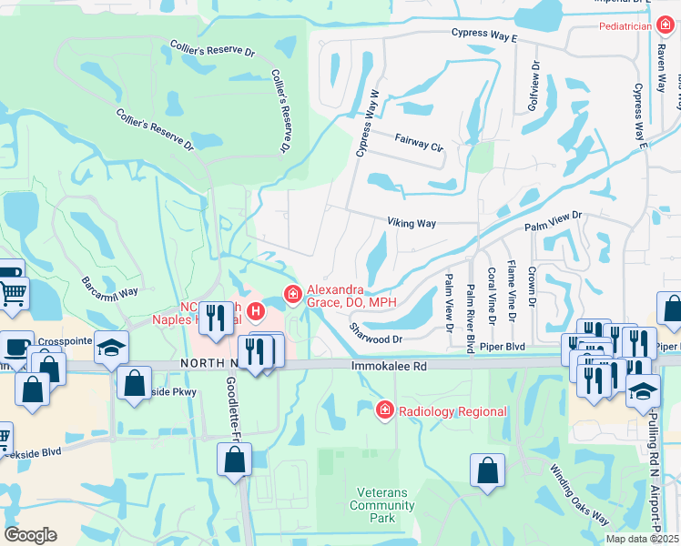 map of restaurants, bars, coffee shops, grocery stores, and more near 113 Forestwood Drive in Naples