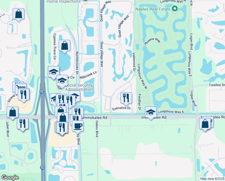 map of restaurants, bars, coffee shops, grocery stores, and more near 11396 Quail Village Way in Naples