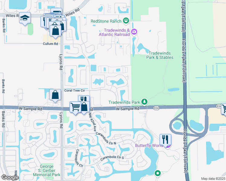 map of restaurants, bars, coffee shops, grocery stores, and more near 4101 West Sample Road in Coconut Creek