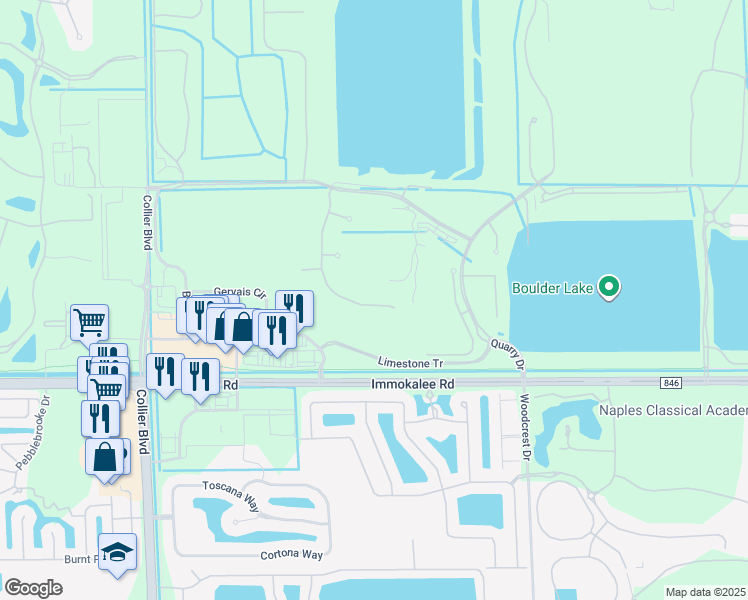 map of restaurants, bars, coffee shops, grocery stores, and more near 9216 Quartz Lane in Naples