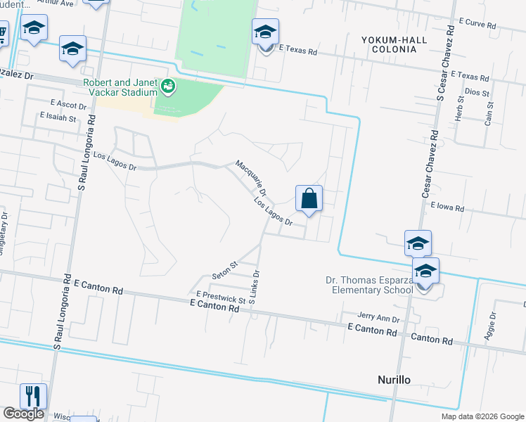 map of restaurants, bars, coffee shops, grocery stores, and more near 3514 Los Lagos Drive in Edinburg