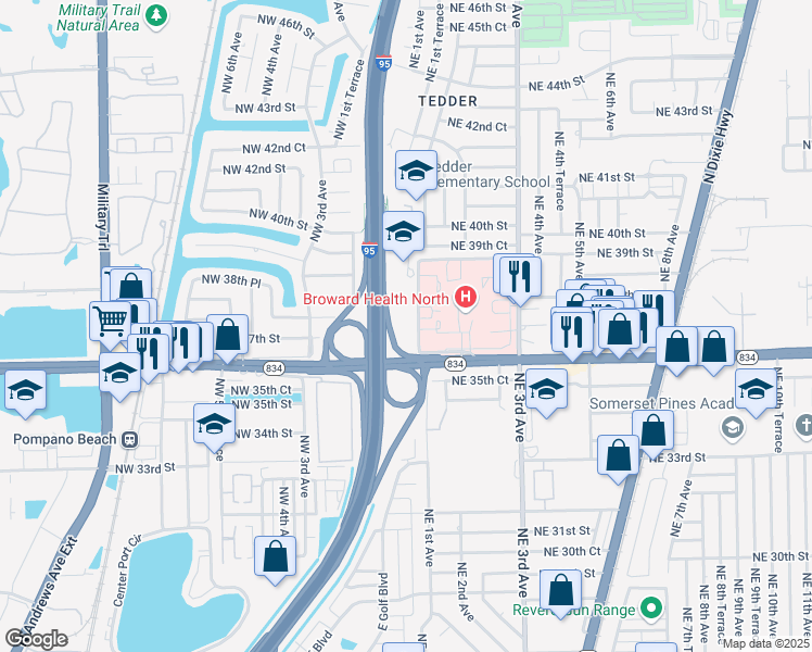 map of restaurants, bars, coffee shops, grocery stores, and more near 51 West Sample Road in Pompano Beach