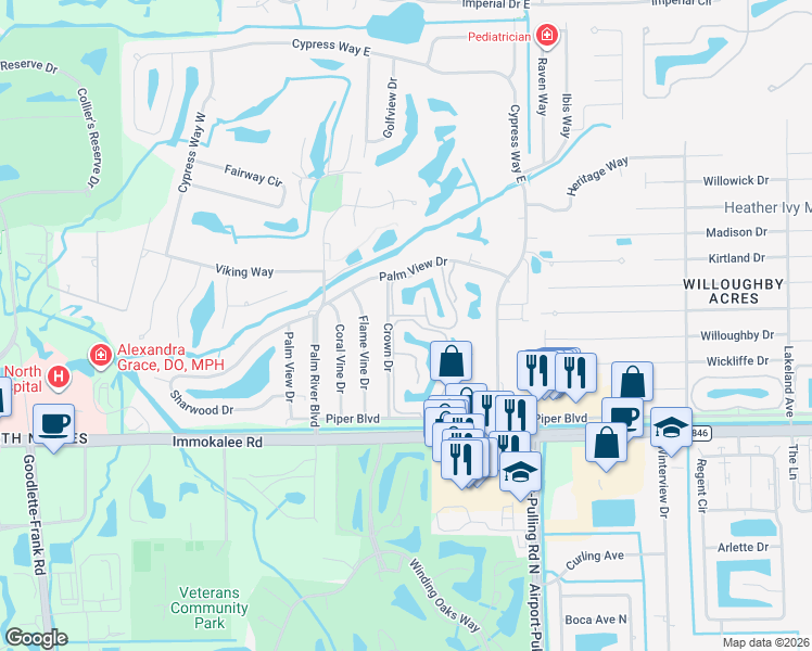 map of restaurants, bars, coffee shops, grocery stores, and more near 165A Crown Drive in Naples