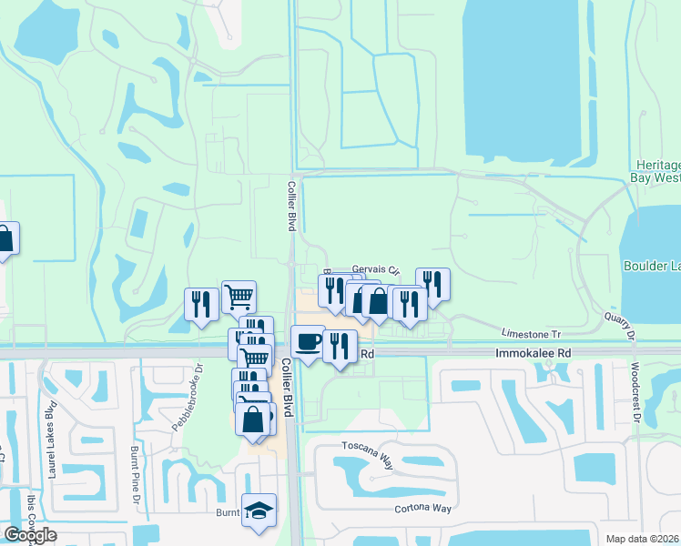 map of restaurants, bars, coffee shops, grocery stores, and more near 9098 Gervais Circle in Naples