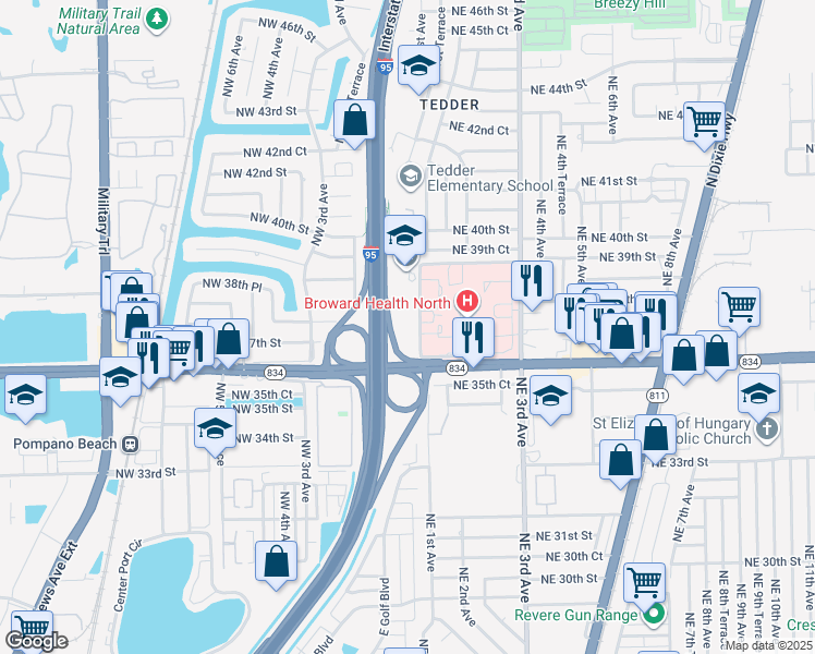 map of restaurants, bars, coffee shops, grocery stores, and more near 51 West Sample Road in Pompano Beach