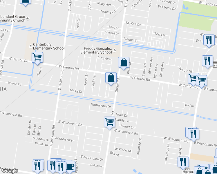 map of restaurants, bars, coffee shops, grocery stores, and more near 3003 Carson Street in Edinburg