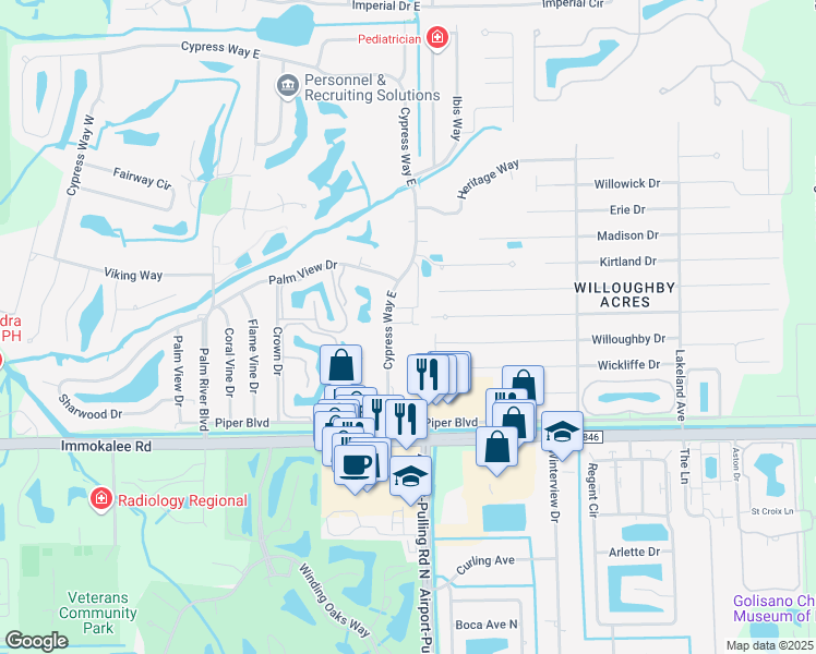 map of restaurants, bars, coffee shops, grocery stores, and more near 150 Cypress Way East in Naples