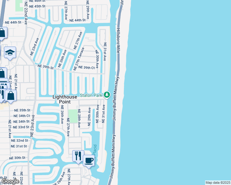 map of restaurants, bars, coffee shops, grocery stores, and more near 1038 Hillsboro Mile in Hillsboro Beach