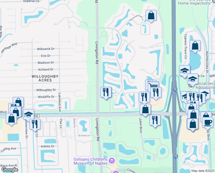 map of restaurants, bars, coffee shops, grocery stores, and more near 5140 Cobble Creek Court in Naples