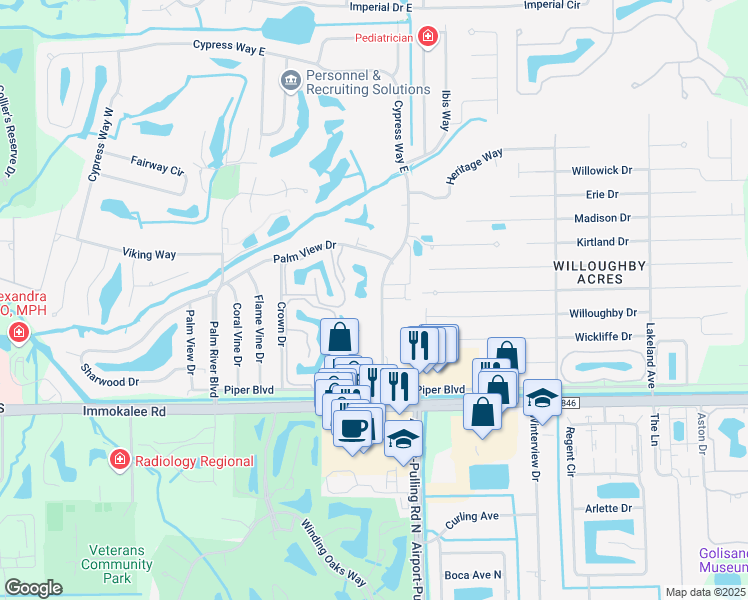 map of restaurants, bars, coffee shops, grocery stores, and more near 179 Cypress Way East in Naples