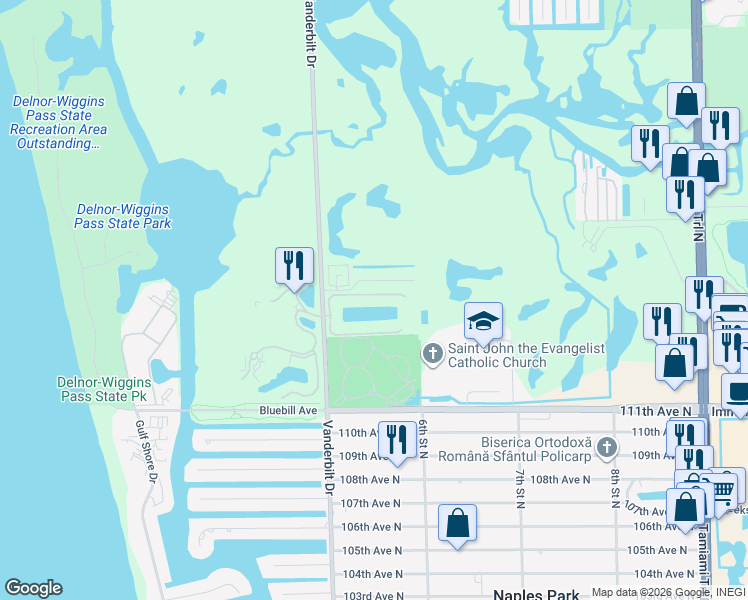 map of restaurants, bars, coffee shops, grocery stores, and more near 538 Roma Court in Naples