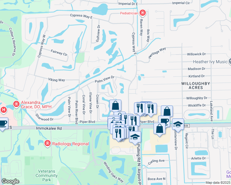 map of restaurants, bars, coffee shops, grocery stores, and more near 165 Pebble Shores Drive in Naples