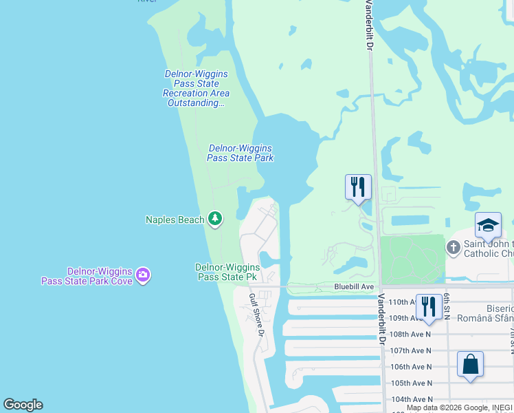 map of restaurants, bars, coffee shops, grocery stores, and more near 17 Bluebill Avenue in Naples