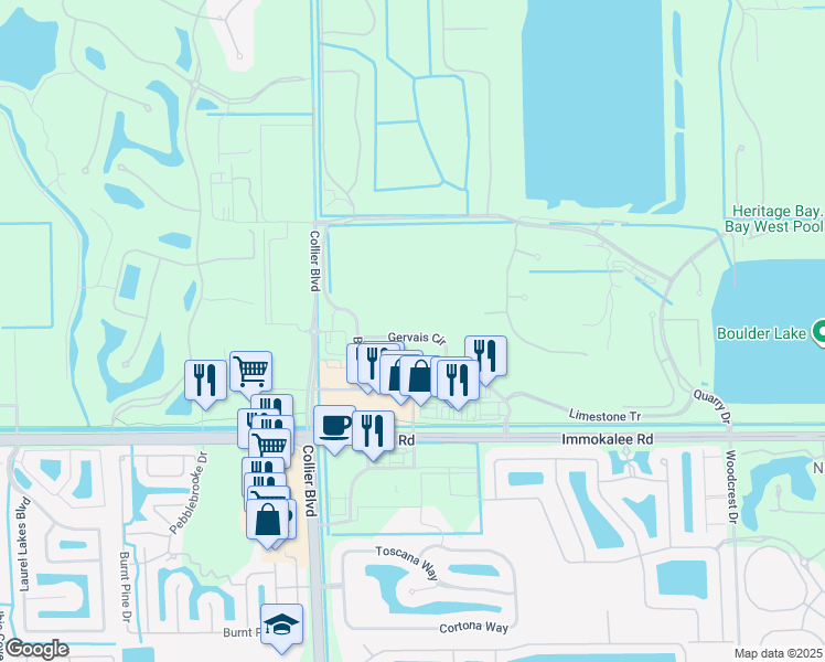map of restaurants, bars, coffee shops, grocery stores, and more near 9080 Gervais Circle in Naples