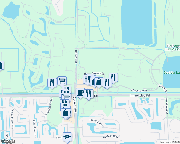 map of restaurants, bars, coffee shops, grocery stores, and more near 9098 Gervais Circle in Naples