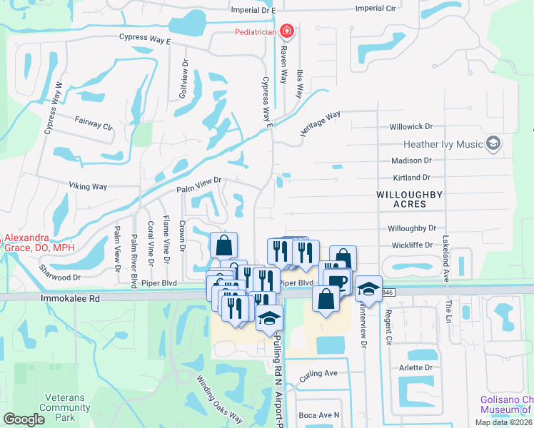 map of restaurants, bars, coffee shops, grocery stores, and more near 170 Cypress Way East in Naples