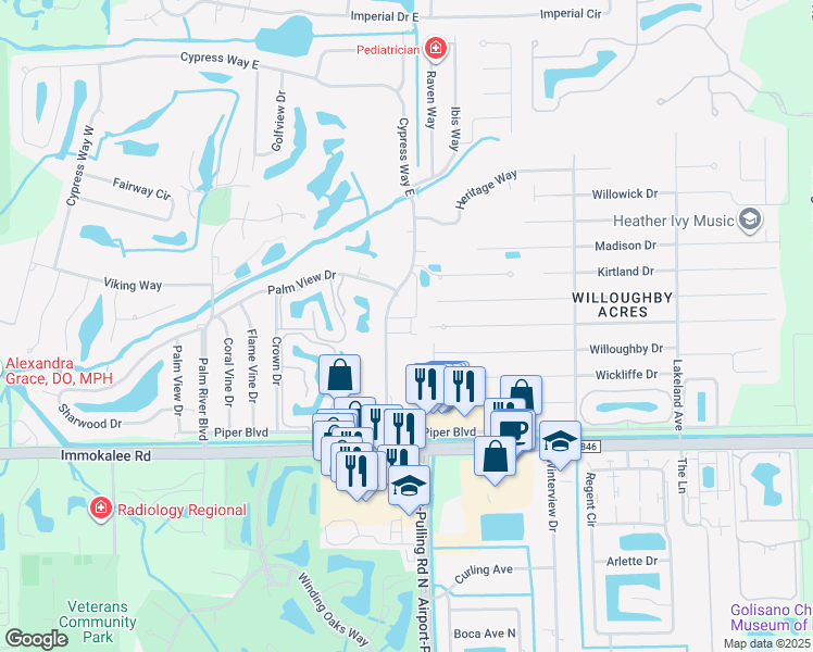 map of restaurants, bars, coffee shops, grocery stores, and more near 170 Cypress Way East in Naples