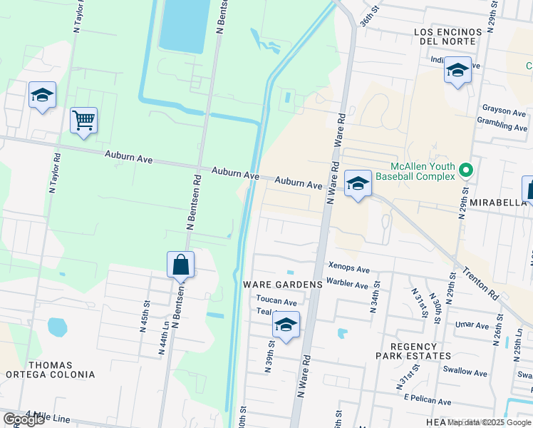 map of restaurants, bars, coffee shops, grocery stores, and more near 3924 Zenaida Avenue in McAllen