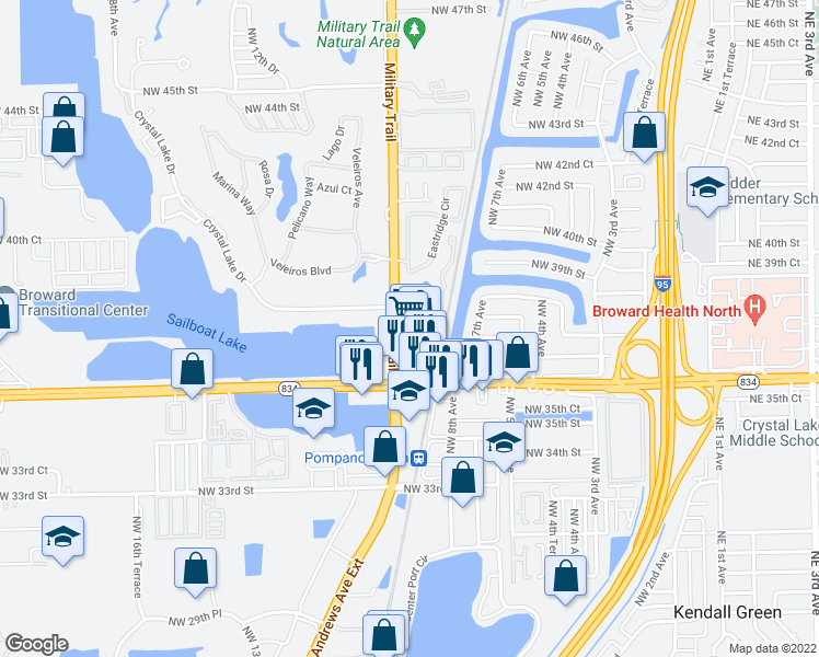 map of restaurants, bars, coffee shops, grocery stores, and more near 862 Crystal Lake Drive in Pompano Beach