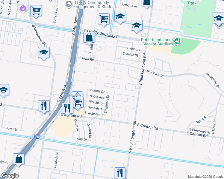 map of restaurants, bars, coffee shops, grocery stores, and more near 2122 Taxco Court in Edinburg